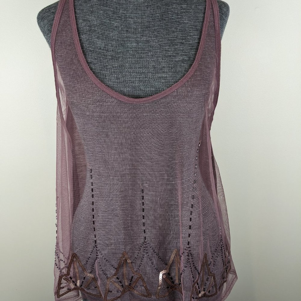 Designer Decree Sheer Lavender Boho Sequined Top Shirt Size XL NWT New